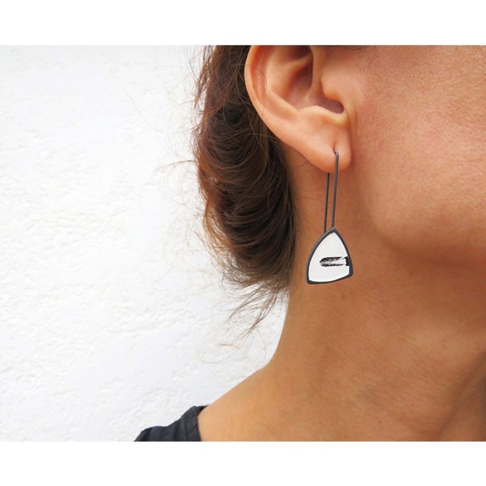 Handmade in SPAIN - Sterling Silver, Black & White Drop Earrings